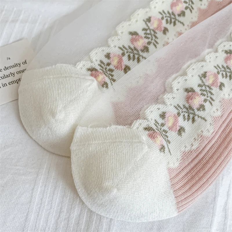 Damensocken – Koreanisch Floral – Atmungsaktives Design