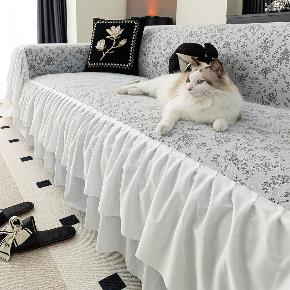 Luxus Chenille Sofahusse – Jacquard Design, rutschfest