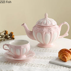 Floral Reliefs Keramiktasse – Porzellan Teeset 250-900ml