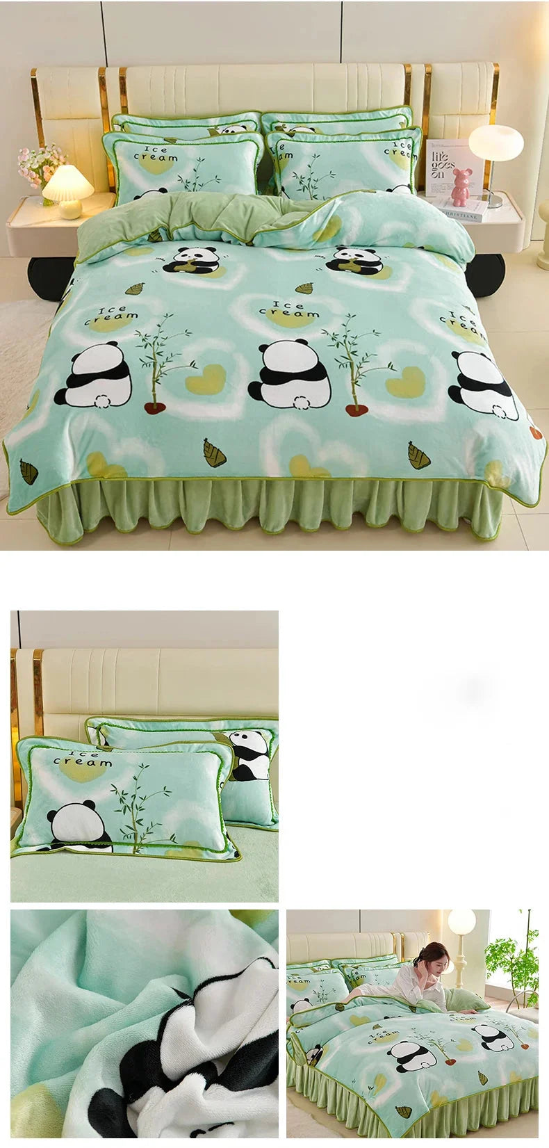 Milk Velvet Bettset in Farbe Bainianhaohe mit Blumenmuster 200x230 cm