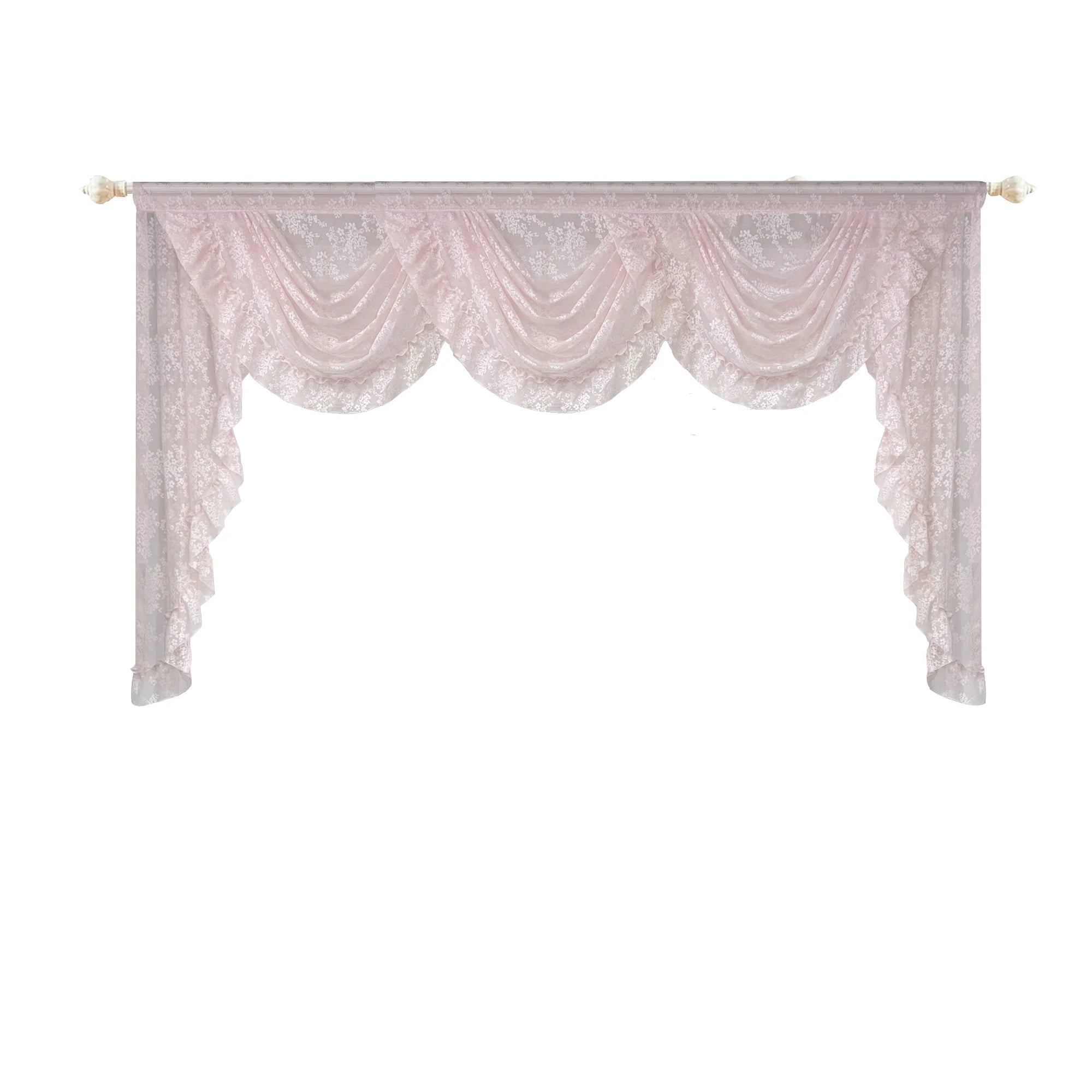 Pinker Blumen Vorhang – Pastoral Stil Bestickt – Wohnzimmer Transparent