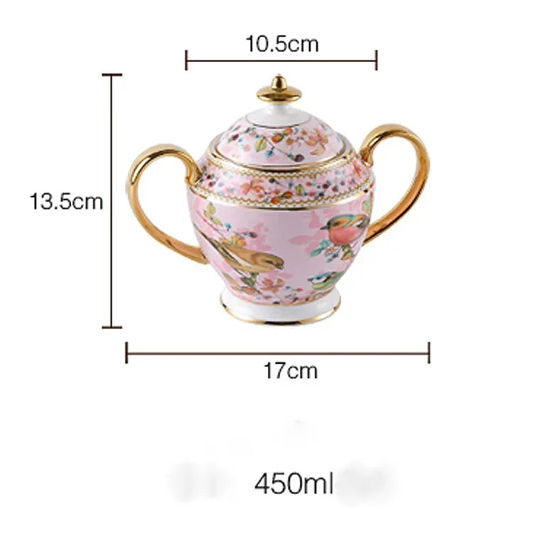 Kaffeeset aus Bone China – Pinker Vogel Stil – Elegantes Tee-Set