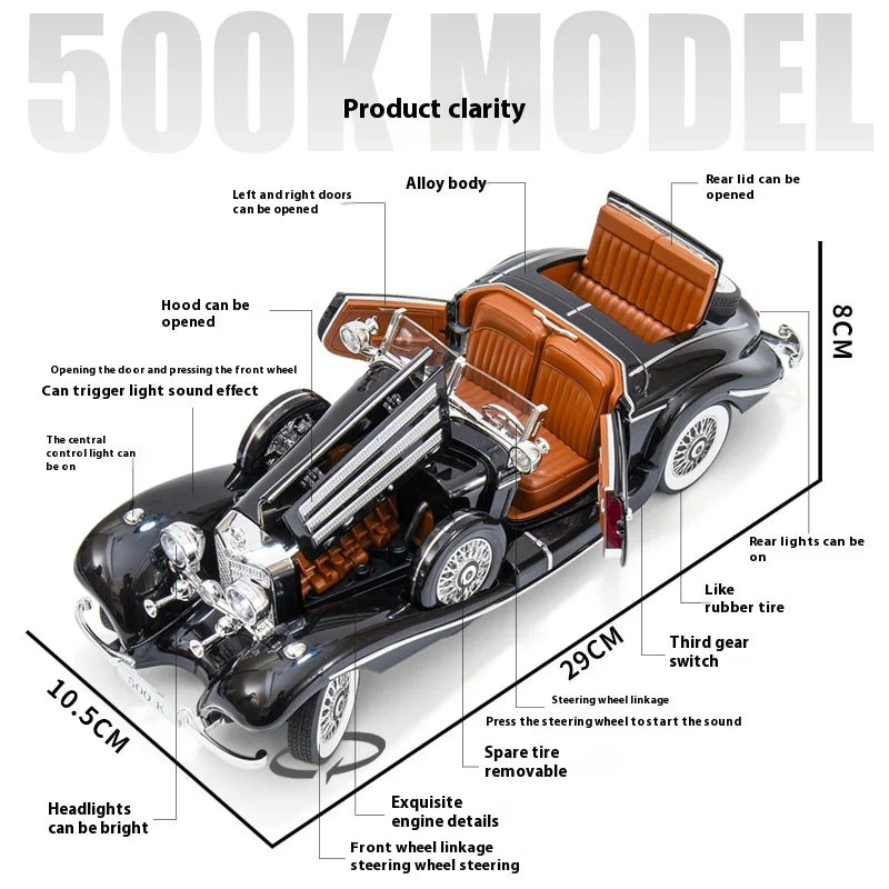 1936er Mercedes Benz 500K Diecast Modellauto in schwarz im Massstab 1:18