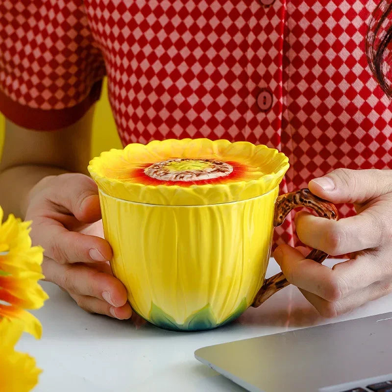 Keramik Kaffeetasse – Porzellan Sonnenblume – 360ml Kapazität