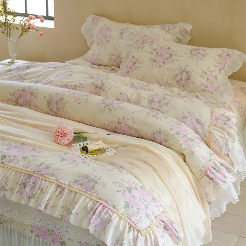 Florale Baumwoll-Bettwäsche – Französischer Landhausstil, King/Queen