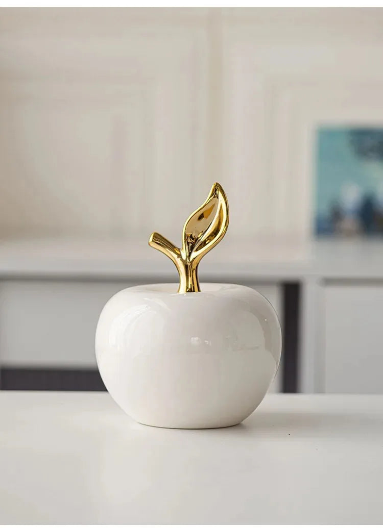 Keramik Apfelskulptur in Weiss für modernes Wohnzimmer