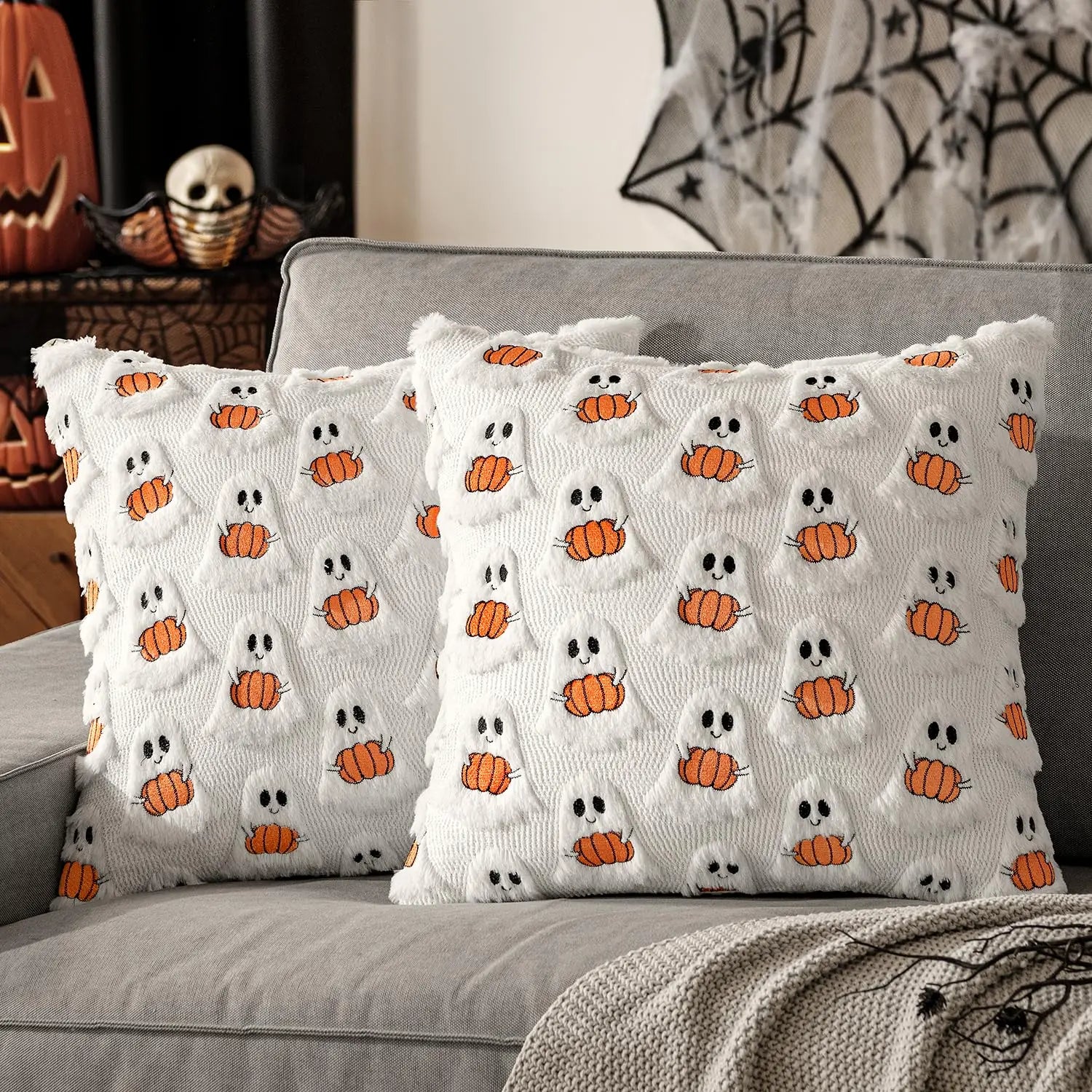 Halloween Kürbis Kissenbezug – Faux Wolle – 45x45CM