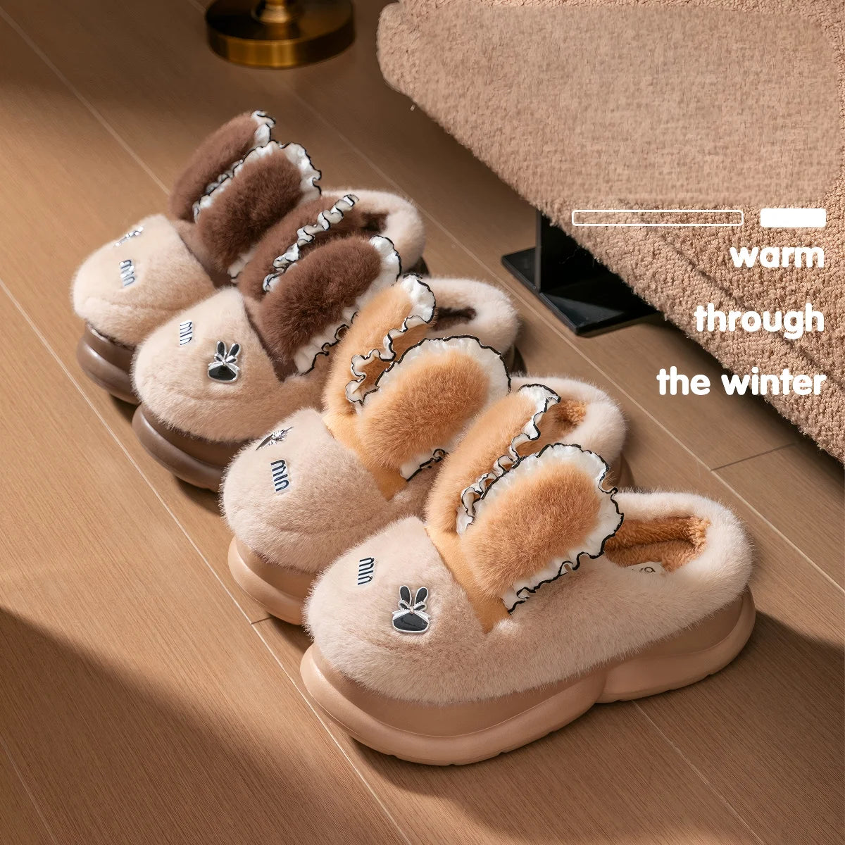 Baumwollpantoffeln – Tiermuster Pelz – Indoor Winter