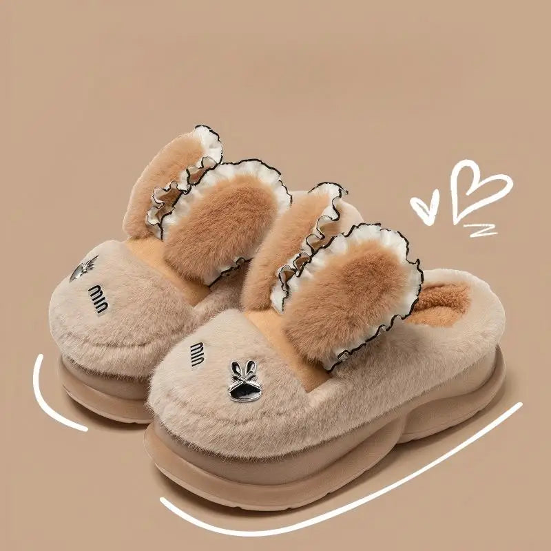 Baumwollpantoffeln – Tiermuster Pelz – Indoor Winter