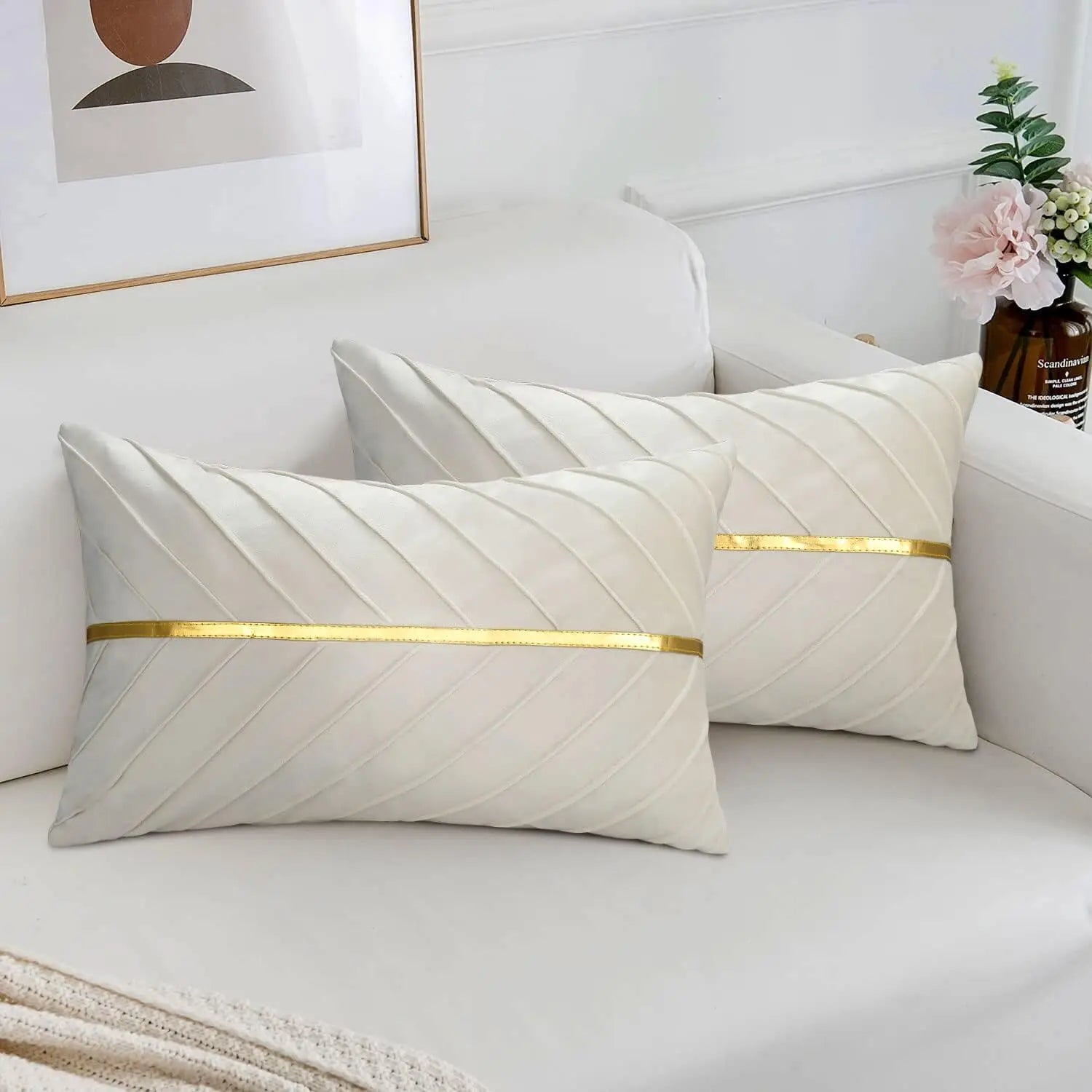 Samt Kissenbezug – Gold Leder Patchwork – 45x45cm