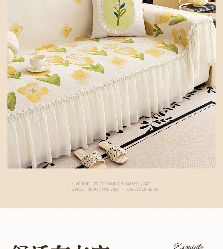 Sofaüberwurf – Florales Chenille – Anti-Rutsch 180x180cm