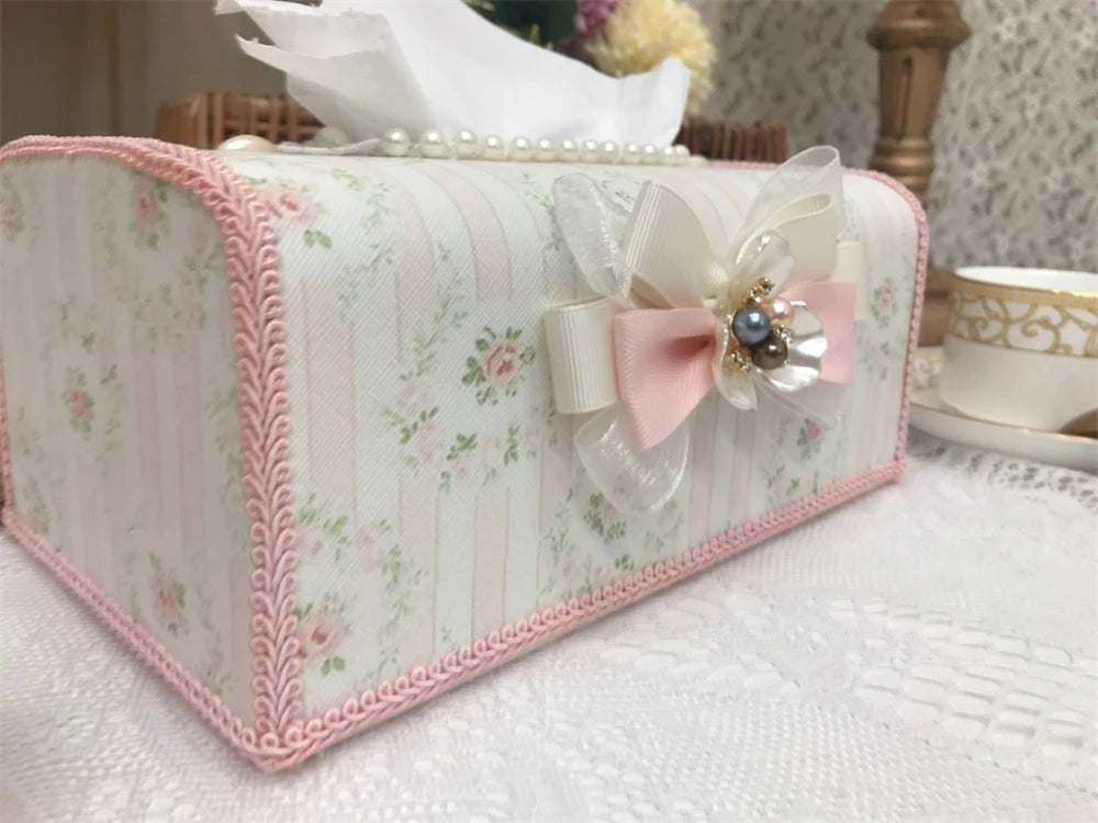 Weisse wasserdichte Serviettenbox im Boho-Stil mit Perlen-Spitzendesign 19x12x10cm