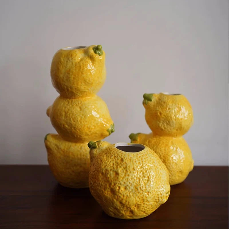 Fruchtförmige Vase – Keramik Vintage – Zitrone 12x4x10cm