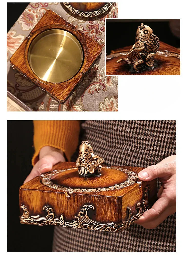 quadratischer Harzaschenbecher im chinesischen Stil mit Deckel, Wohnzimmer