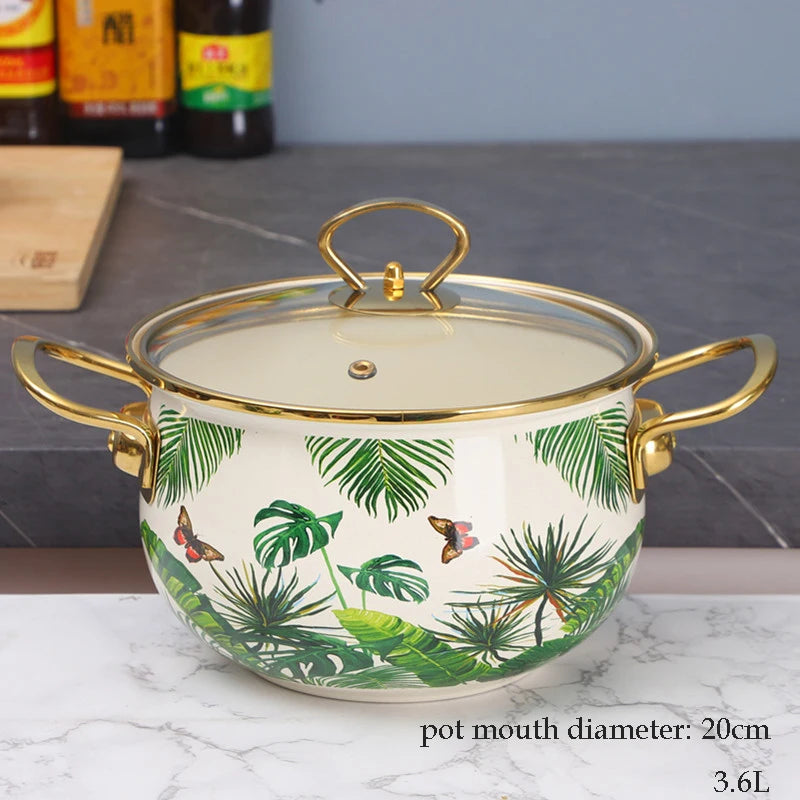 Emaille Suppentopf – Retro Blumen Design – Grosse Kapazität