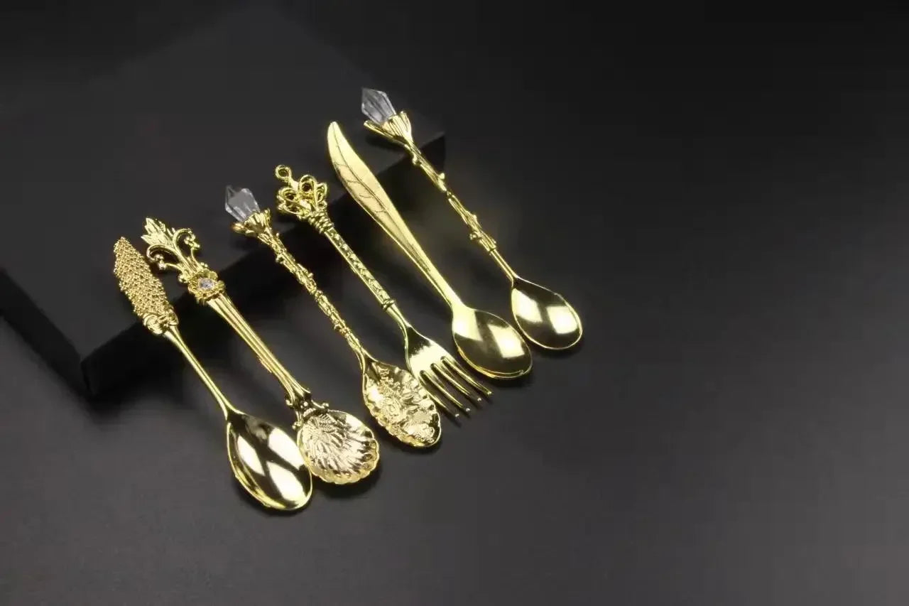 Kaffeelöffel Set – Vintage Zinklegierung, Kristallspitzen