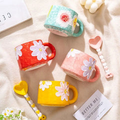 Keramik-Kaffeetasse – Gemaltes Blumendesign – 300ml