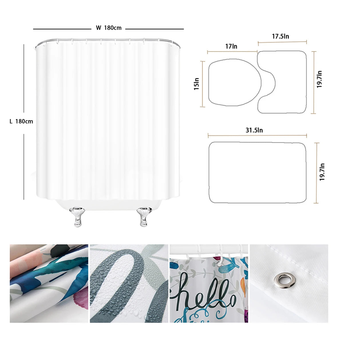 Retro Duschvorhang – Ägyptisches Design – 180x180cm Set