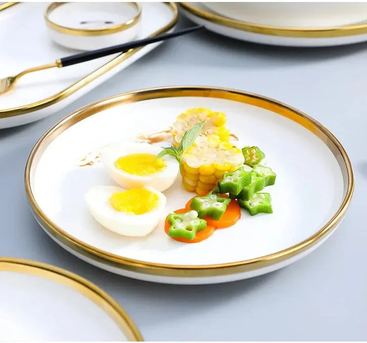 Porzellangeschirr – Weiss mit Goldrand – Vielseitige Sets