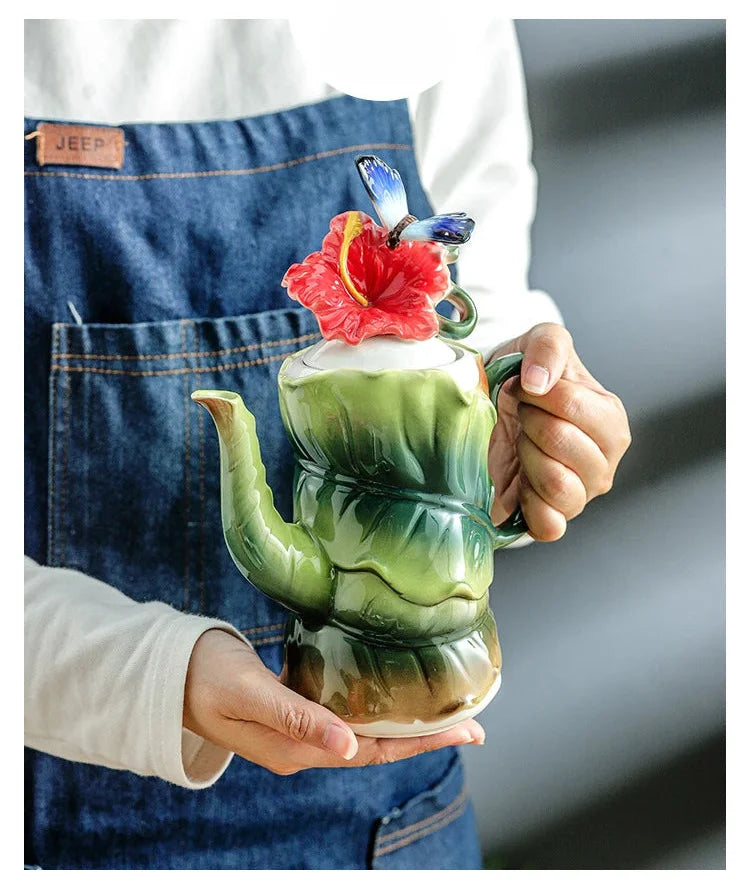 Blumen-Teeset – Porzellan Hibiskus – 9tlg, 6tlg Optionen