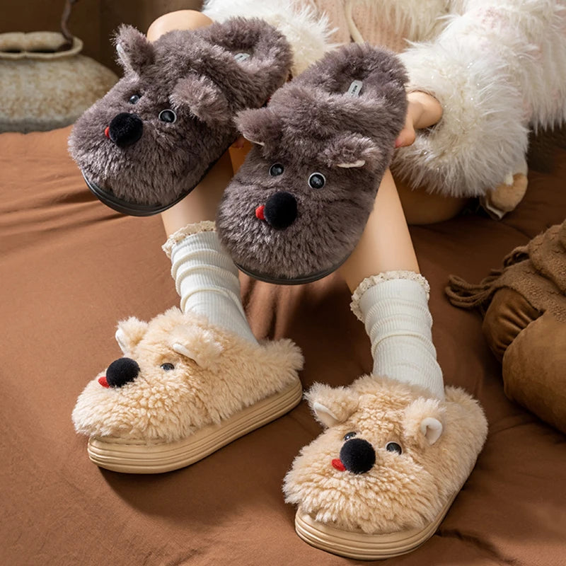 Winter Cartoon-Hundeslippers – Plüschfell, Innenbereich