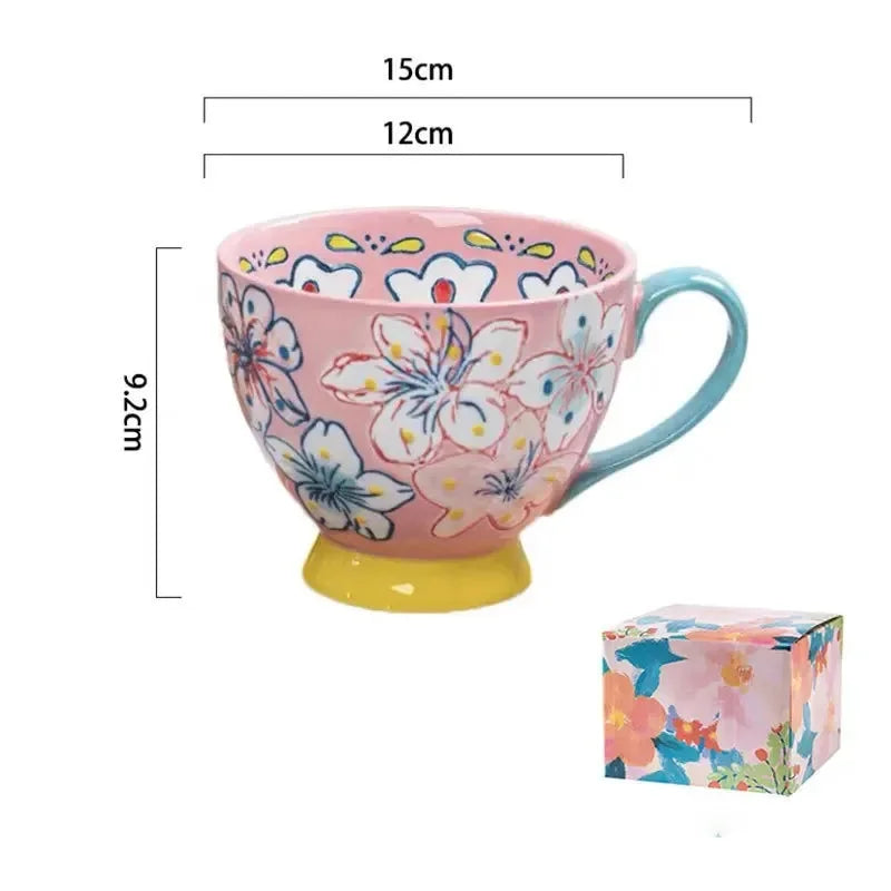 Keramik Kaffeetasse – Vintage Blumenmuster – 500ml
