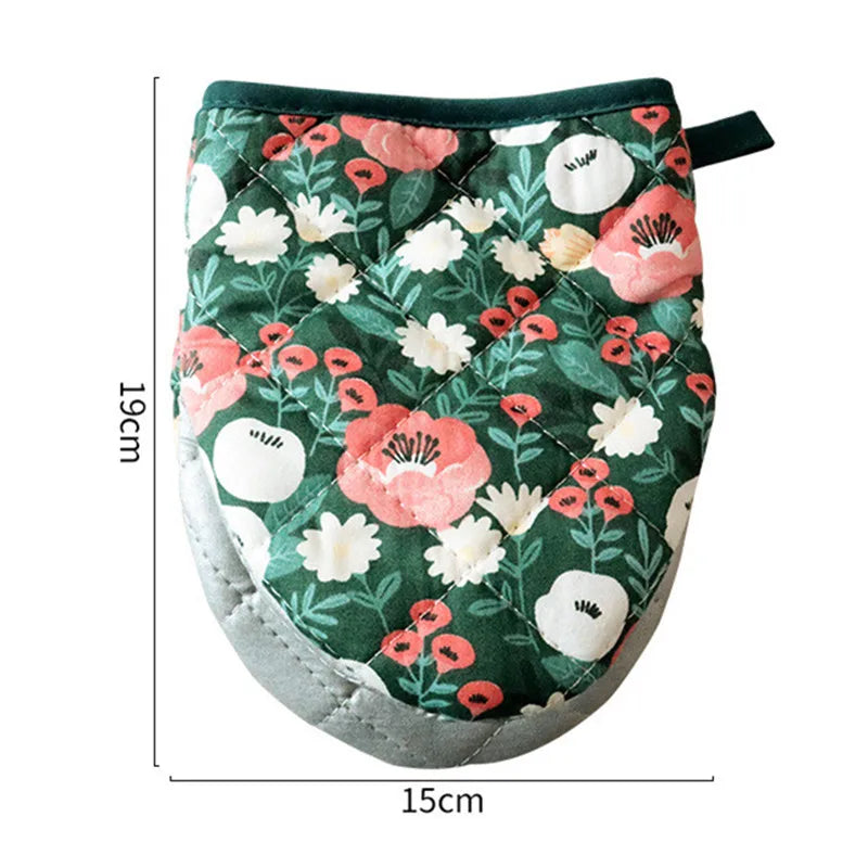 Japanische Blumen-Baumwolle-Ofenhandschuhe – Gedrucktes Herz – 15x19cm