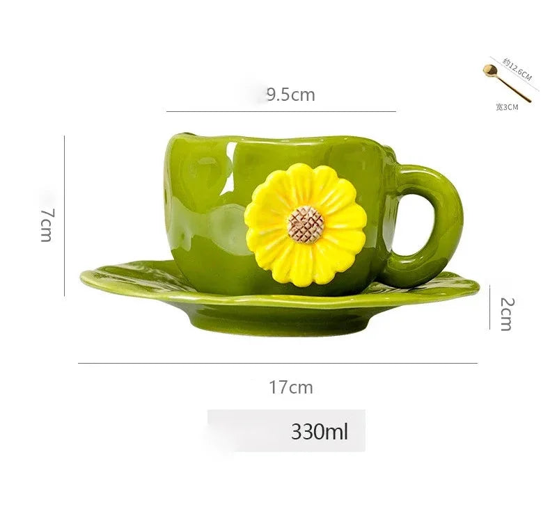 Keramik-Set Tasse Vintage – Reliefblumen