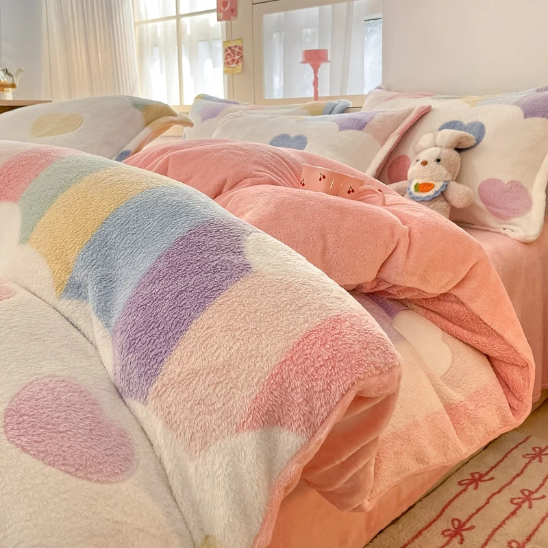 Reversible Milk Velvet Bettbezug – Sanfter Grüner Blüten