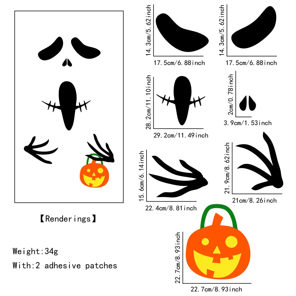 Halloween-Aufkleber – Filzskelett & Kürbis – Türdeko