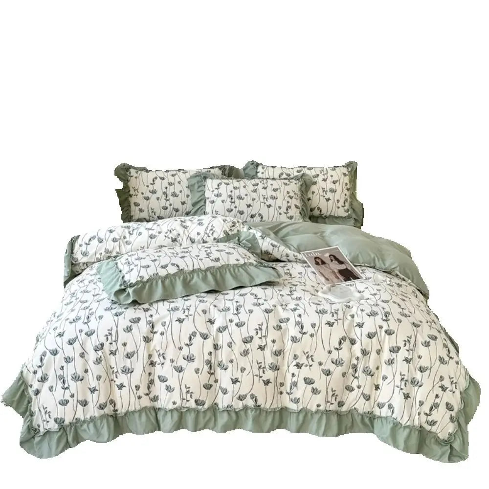 Koreanisches Bettwäsche-Set – Blumen Spitzenrüschen – Mikrofaser 200x230cm