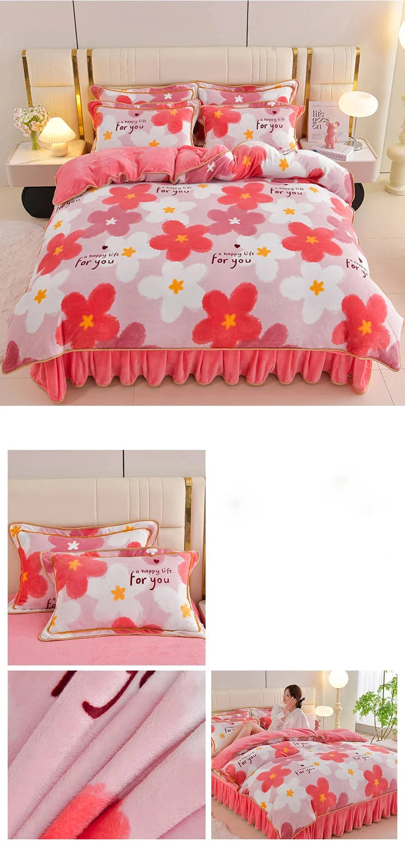 Luxuriöse Bettwäsche mit floralem Muster, 100% Polyester, Farbe: Bainianhaohe, Grösse: 200x230cm Bezug 4 Teile