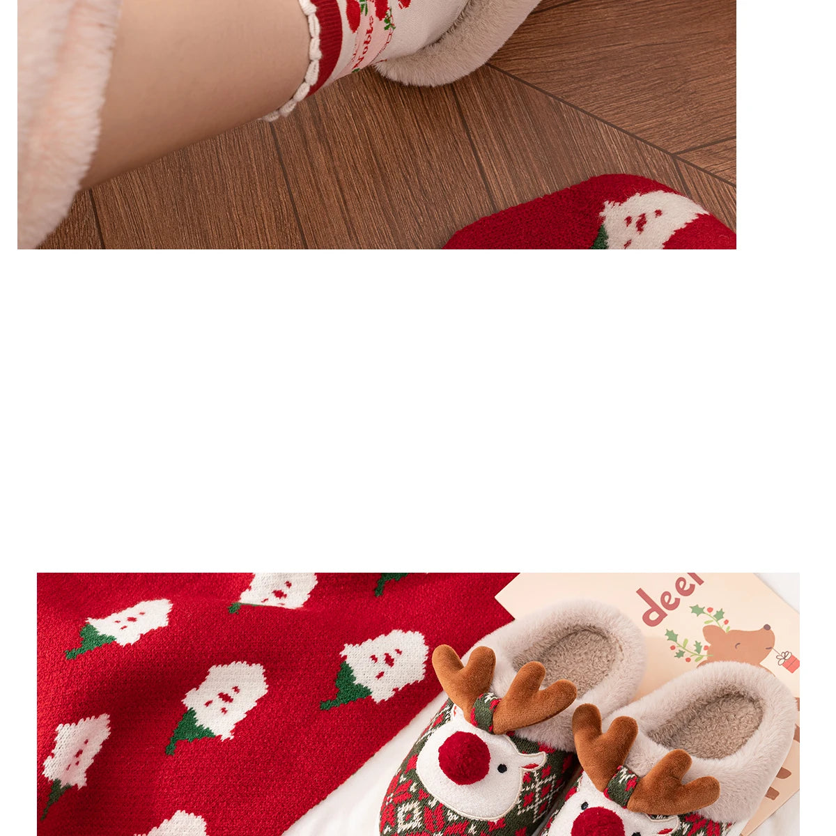 Damen Winterhausschuhe – Boho Rentier Design – Indoor Komfort