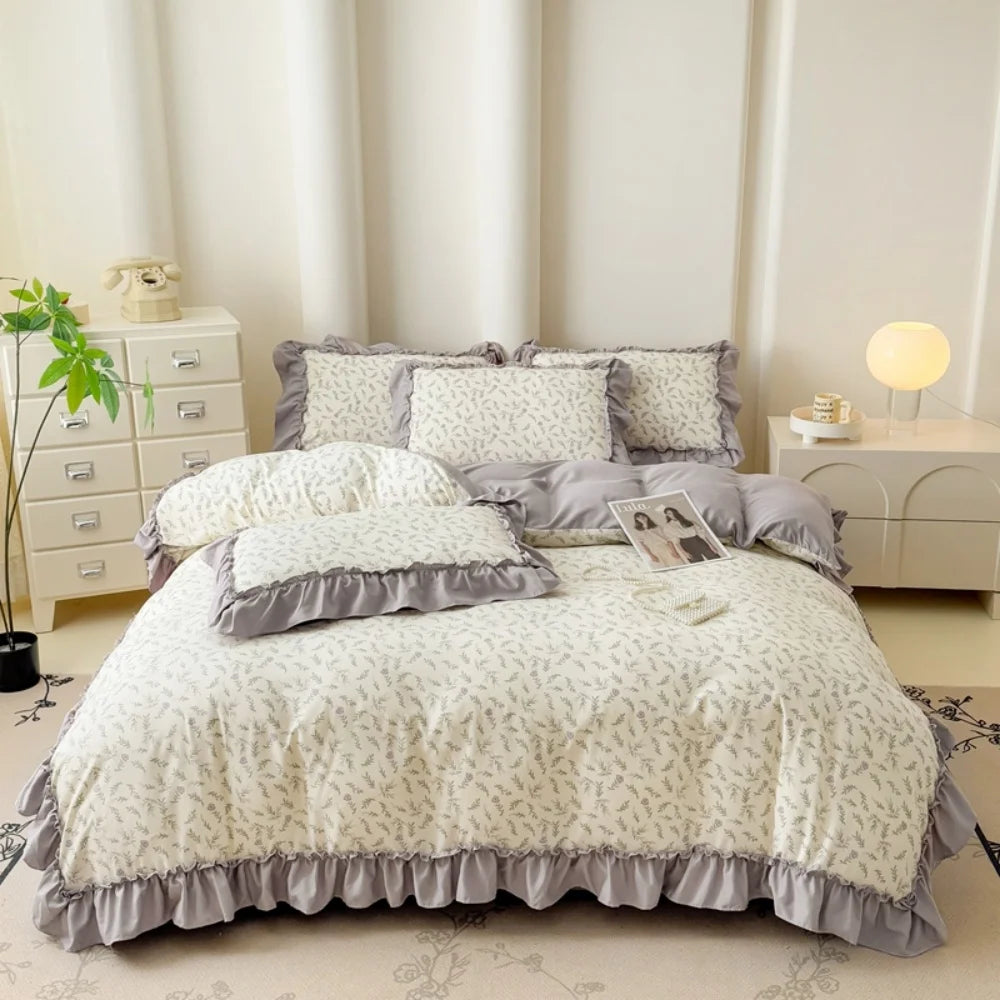 Koreanisches Bettwäsche-Set – Blumen Spitzenrüschen – Mikrofaser 200x230cm