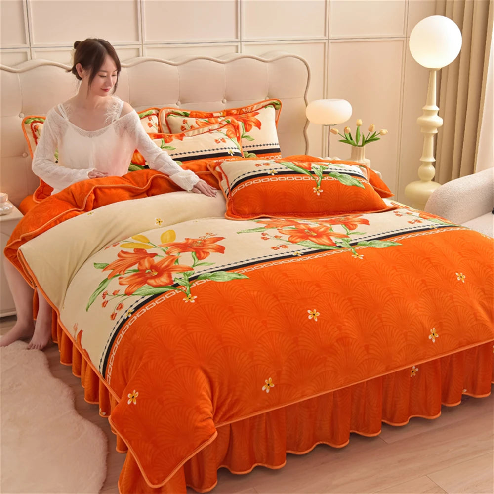 Gedrucktes Flanell-Bettwäscheset – Blumen Fleece – 220x240 cm