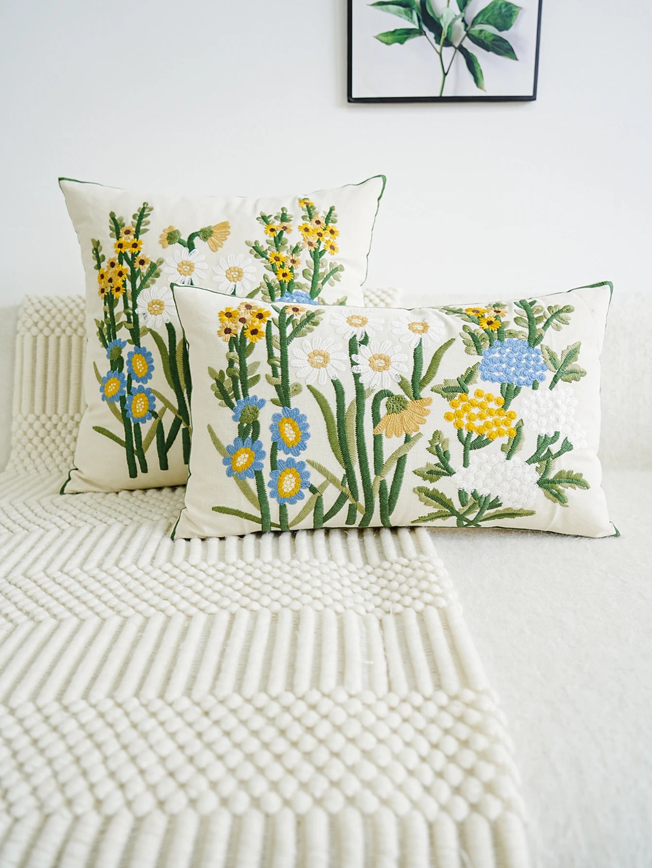 Kissenbezug – Bestickte Blumen Polyester – Verschiedene Grössen