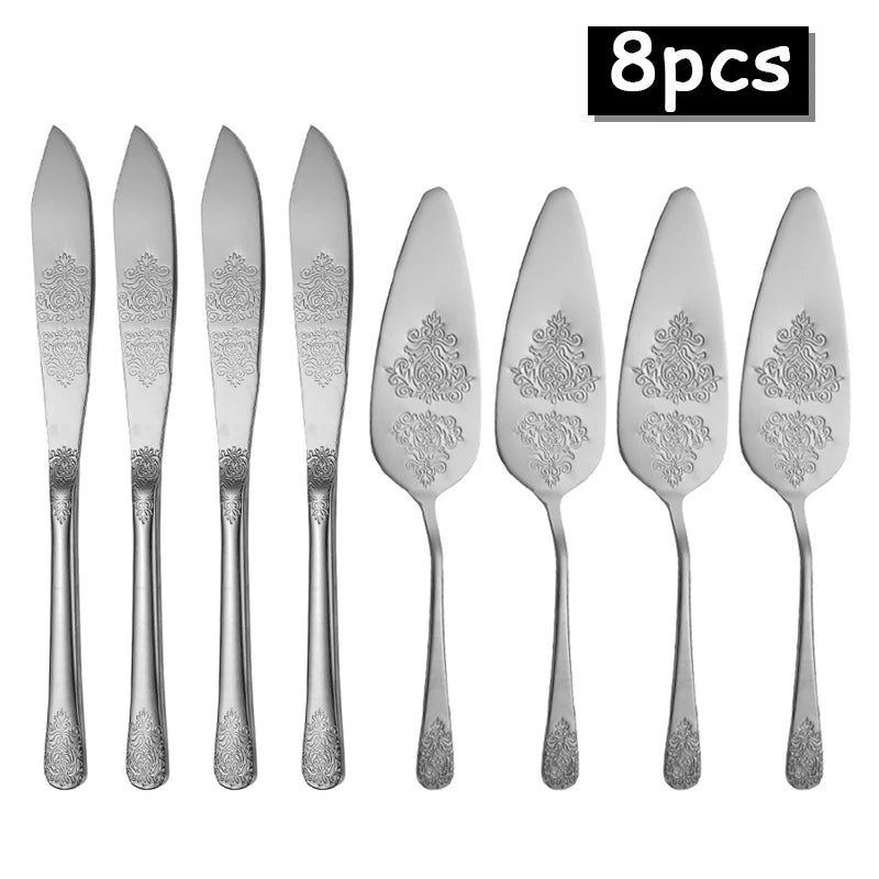 Kuchenspatula-Set – Edelstahl – Blumenmuster