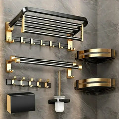 Badezimmer Handtuchhalter – Schwarz Gold Aluminium – Beweglich