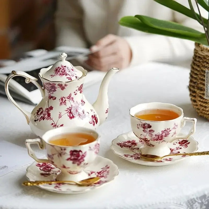 Keramik Teetassen-Set – Vintage Florales Porzellan