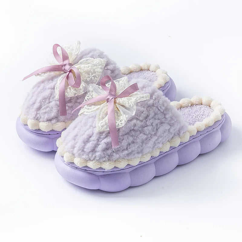 Baumwollpantoffeln – Flanell Schleifen-Design – Warmer Heimkomfort