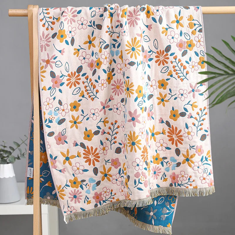 Baumwoll-Musselin-Badetuch – Blumen-Jacquard – 80x160cm