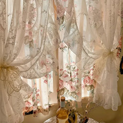 Blumenvorhänge – Romantisches Spitzendesign – 140x130cm Erkerfenster