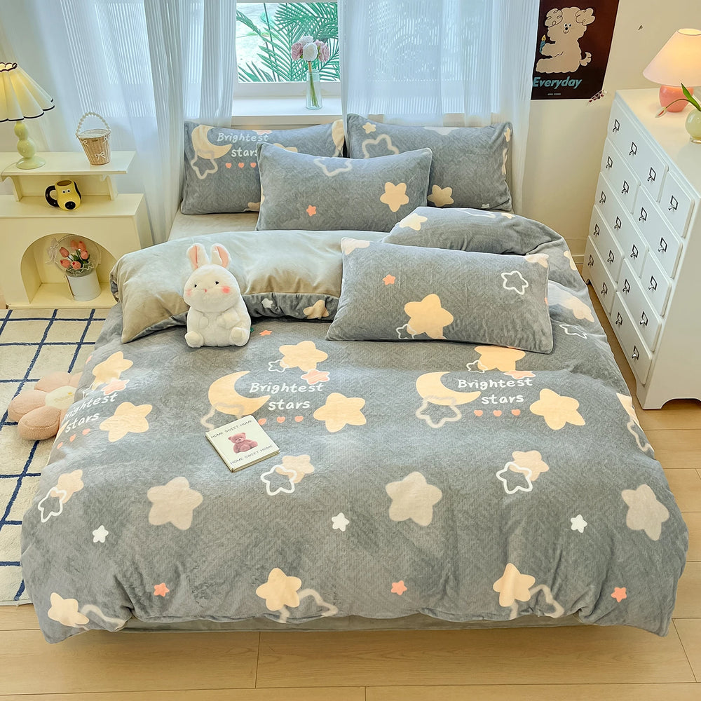 Mehrfarbiger Fleece-Bettbezug aus Polyester, modern, 200x230 cm