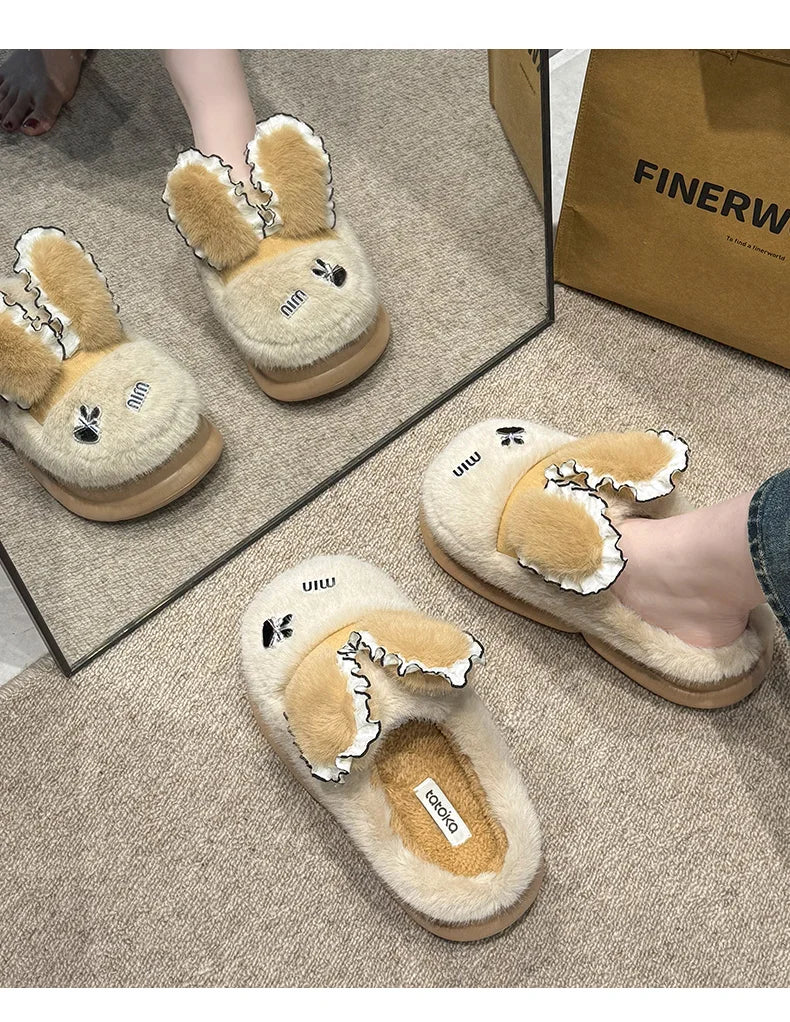 Baumwollpantoffeln – Tiermuster Pelz – Indoor Winter