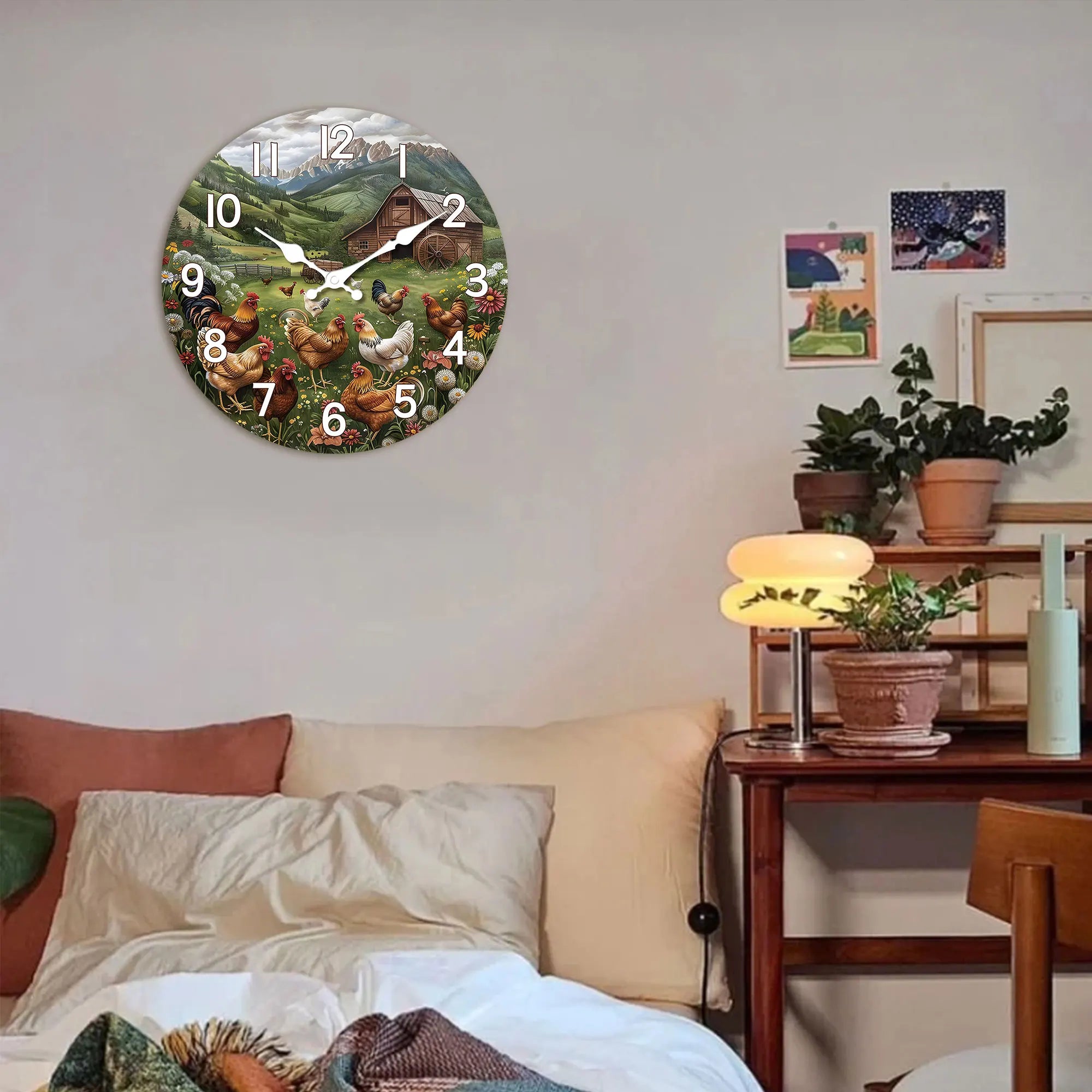 Rustikale Holz-Wanduhr – Bergdesign – 12 Zoll