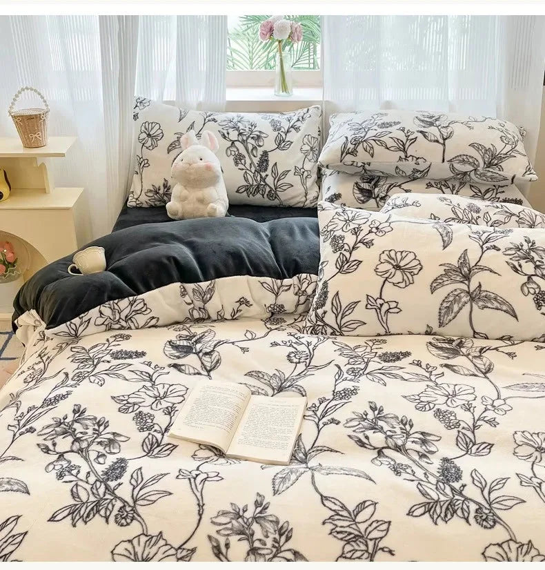 Modernes mehrfarbiges Fleece-Duvet-Set mit Muster im Schlafzimmer, 200x230 cm