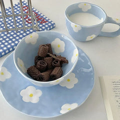 Keramikgeschirrset – Blumendesign – Pink & Blau Varianten