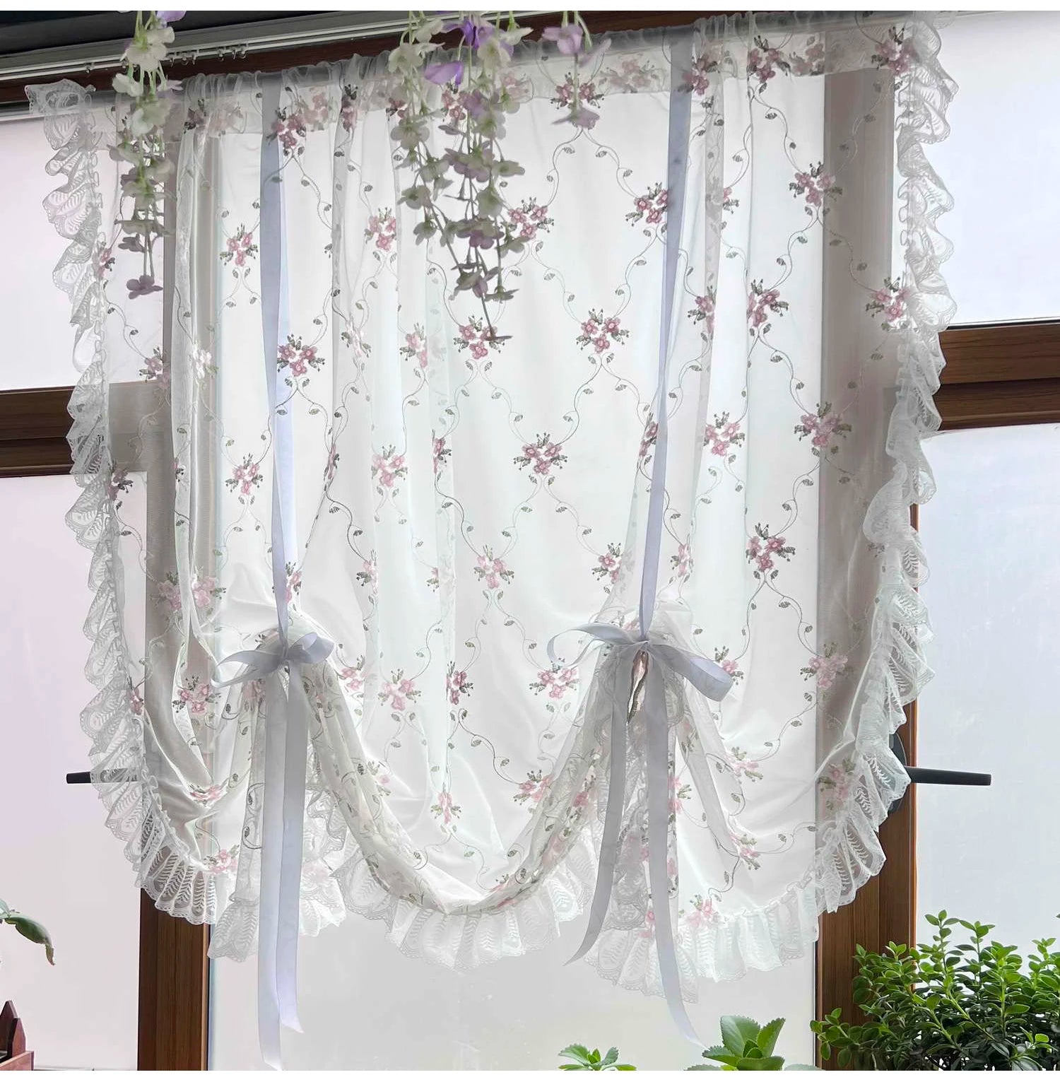 Bestickter Blumen Vorhang – Pink Europa Stil – 150cm