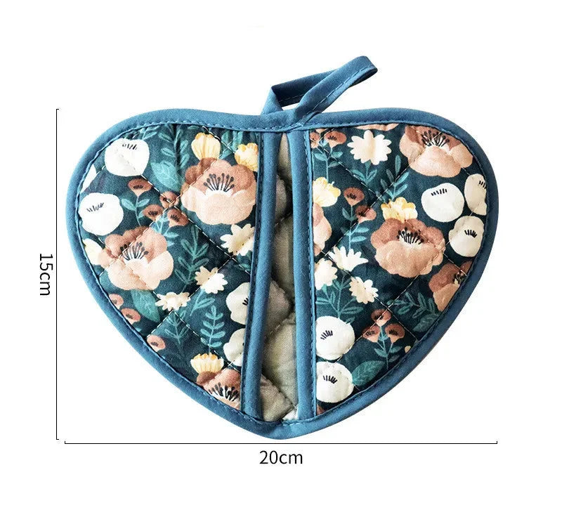 Japanische Blumen-Baumwolle-Ofenhandschuhe – Gedrucktes Herz – 15x19cm
