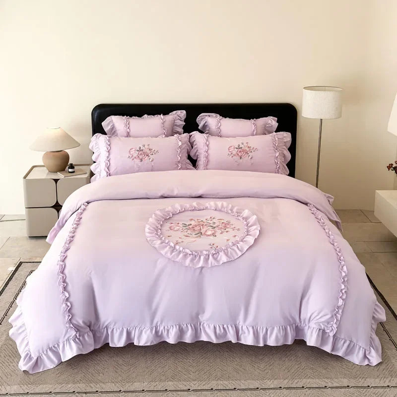 Stickerei Bettset – Rosa Mikrofaser – King & Queen Grössen